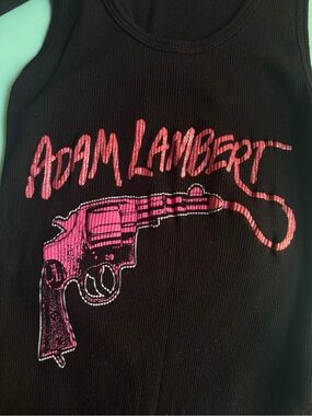 Next Level Apparel Black Tank Top with Pink Adam Lambert Graphic Small S